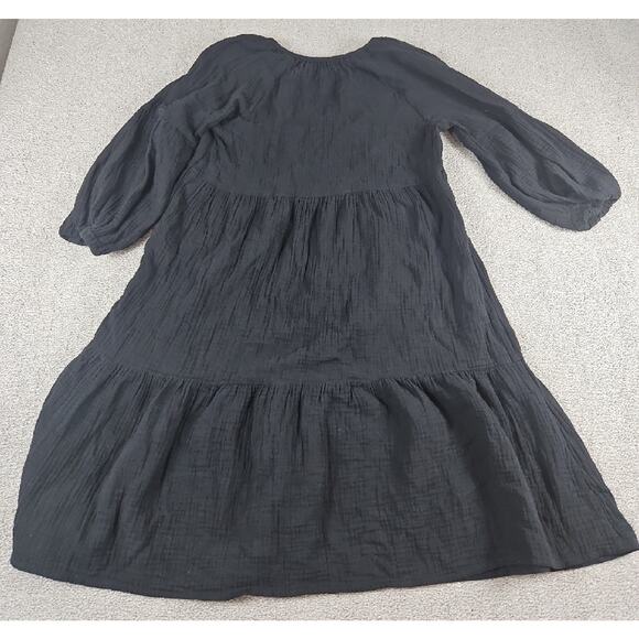 Saks Fifth Avenue Women’s XS Black Cotton Tiered Midi Dress Boho Puff Sleeve - Picture 3 of 9